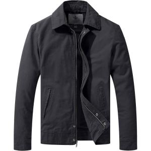 WenVen Men’s Lightweight Military Cotton Jacket Casual Spring Lapel Work Coat(Gray)
