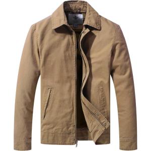 WenVen Men’s Lightweight Military Cotton Jacket Casual Spring Lapel Work Coat(Khaki)