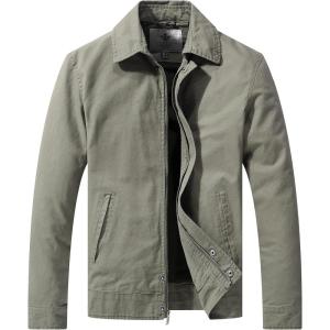 WenVen Men’s Lightweight Military Cotton Jacket Casual Spring Lapel Work Coat(Olive)