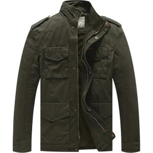 WenVen Men’s Lightweight Military Style Jacket Twill Cotton Windbreaker(Army Green)