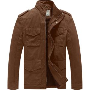 WenVen Men’s Lightweight Military Style Jacket Twill Cotton Windbreaker(Coffee)