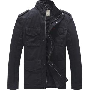 WenVen Men’s Lightweight Military Style Jacket Twill Cotton Windbreaker(Grey)