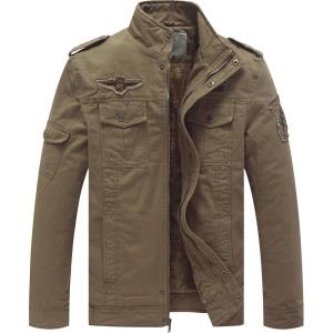 WenVen Men’s Military Jacket Fleece Lined Winter Puffer Coat Cotton Windbreaker Parka(Camel)