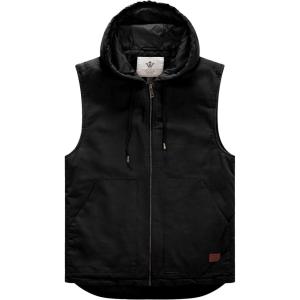 WenVen Men’s Quilted Lined Multi Pockets Casual Vest with Hood(Black)