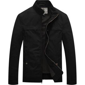 WenVen Men’s Spring Canvas Military Style Jacket Casual Lightweight Cotton Coat(Black)