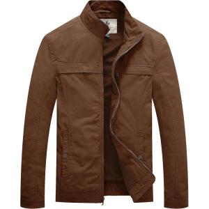 WenVen Men’s Spring Canvas Military Style Jacket Casual Lightweight Cotton Coat(Coffee)