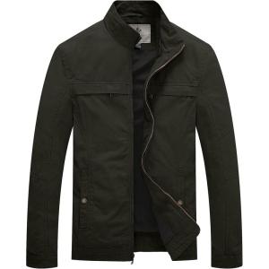 WenVen Men’s Spring Canvas Military Style Jacket Casual Lightweight Cotton Coat(Green)