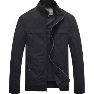 WenVen Men’s Spring Canvas Military Style Jacket Casual Lightweight Cotton Coat(Grey)