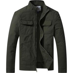 WenVen Men’s Spring Cotton Military Jacket Casual Lightweight Canvas Field Coat(Army Green)