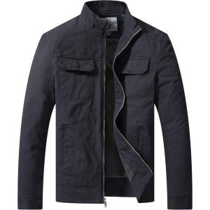 WenVen Men’s Spring Cotton Military Jacket Casual Lightweight Canvas Field Coat(Gray)