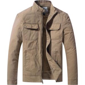 WenVen Men’s Spring Cotton Military Jacket Casual Lightweight Canvas Field Coat(Khaki)