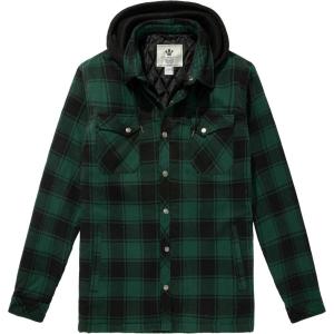 WenVen Men’s Thicken Plaid Flannel Quilted Shirts Jacket with Removable Hood(Dark Green)