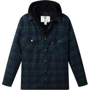 WenVen Men’s Thicken Plaid Flannel Quilted Shirts Jacket with Removable Hood(Forest Green)