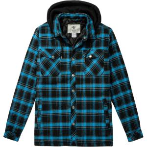 WenVen Men’s Thicken Plaid Flannel Quilted Shirts Jacket with Removable Hood(Light Blue)