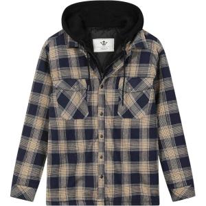 WenVen Men’s Thicken Plaid Flannel Quilted Shirts Jacket with Removable Hood(Yellow)