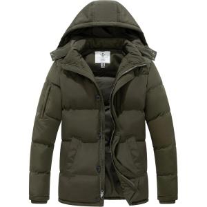 WenVen Men’s Warm Puffer Jacket Thicken Padded Winter Coat with Detachable Hood(Army Green)