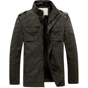 WenVen Men’s Winter Casual Cotton Coat Thicken Fleece Lined Military Jacket(Army Green)
