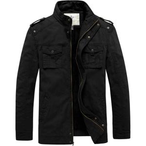 WenVen Men’s Winter Casual Cotton Coat Thicken Fleece Lined Military Jacket(Black)
