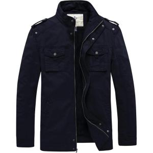 WenVen Men’s Winter Casual Cotton Coat Thicken Fleece Lined Military Jacket(Navy)