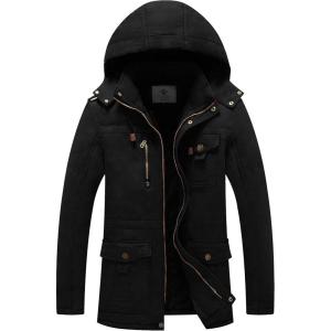 WenVen Men’s Winter Jacket Sherpa Lining Wool Trench Coat Casual Warm Parka Coat With Detachable Hood(Black)