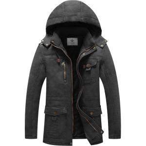 WenVen Men’s Winter Jacket Sherpa Lining Wool Trench Coat Casual Warm Parka Coat With Detachable Hood(Dark Grey)