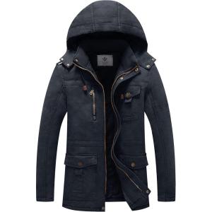 WenVen Men’s Winter Jacket Sherpa Lining Wool Trench Coat Casual Warm Parka Coat With Detachable Hood(Navy)