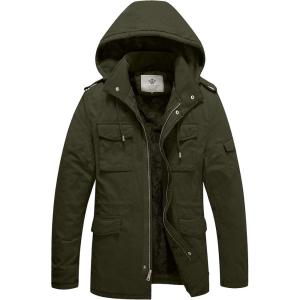 WenVen Men’s Winter Military Thicken Parka Jacket Warm Coat with Removable Hood(Army Green)