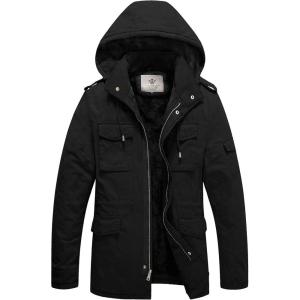 WenVen Men’s Winter Military Thicken Parka Jacket Warm Coat with Removable Hood(Black)
