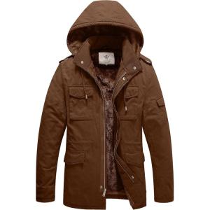 WenVen Men’s Winter Military Thicken Parka Jacket Warm Coat with Removable Hood(Coffee)