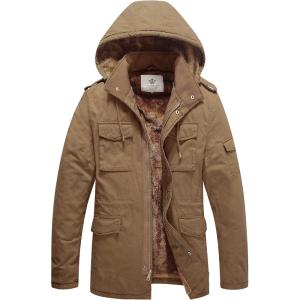 WenVen Men’s Winter Military Thicken Parka Jacket Warm Coat with Removable Hood(Khaki)