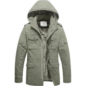 WenVen Men’s Winter Military Thicken Parka Jacket Warm Coat with Removable Hood(Light Olive)