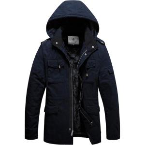 WenVen Men’s Winter Military Thicken Parka Jacket Warm Coat with Removable Hood(Navy)
