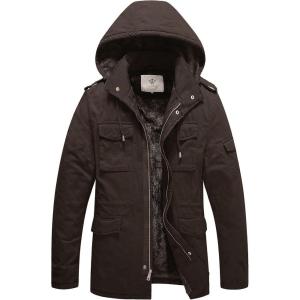 WenVen Men’s Winter Military Thicken Parka Jacket Warm Coat with Removable Hood(Tobacco)