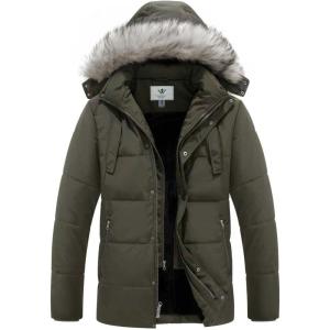 WenVen Men’s Winter Puffer Coat Thicken Winter Warm Padded Jacket with Hood(Army Green)