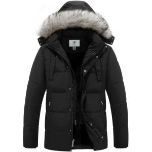 WenVen Men’s Winter Puffer Coat Thicken Winter Warm Padded Jacket with Hood(Black)