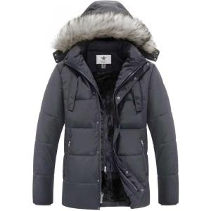 WenVen Men’s Winter Puffer Coat Thicken Winter Warm Padded Jacket with Hood(Grey)