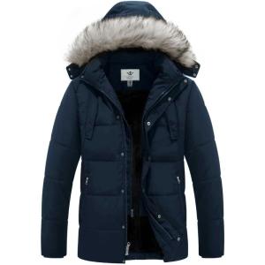 WenVen Men’s Winter Puffer Coat Thicken Winter Warm Padded Jacket with Hood(Navy)