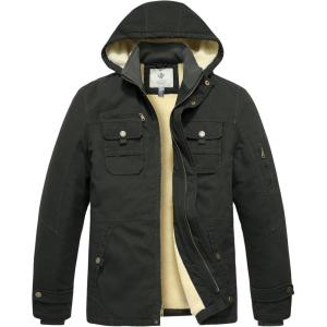 WenVen Men’s Winter Sherpa Parka Mid Length Thicken Military Style Warm Jacket with Removable Hood(Army Green)