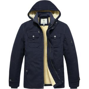 WenVen Men’s Winter Sherpa Parka Mid Length Thicken Military Style Warm Jacket with Removable Hood(Navy)