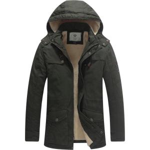WenVen Men’s Winter Sherpa Parka Mid Length Thicken Military Style Warm Jacket with Removable Hood(Olive)