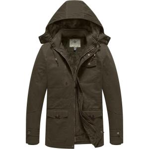 WenVen Men’s Winter Thicken Cotton Parka Jacket Warm Coat with Removable Hood(Army Green)
