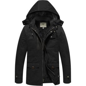 WenVen Men’s Winter Thicken Cotton Parka Jacket Warm Coat with Removable Hood(Black)