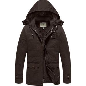 WenVen Men’s Winter Thicken Cotton Parka Jacket Warm Coat with Removable Hood(Brown)