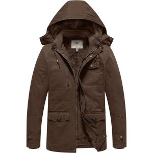 WenVen Men’s Winter Thicken Cotton Parka Jacket Warm Coat with Removable Hood(Coffee)