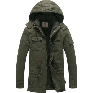 WenVen Men’s Winter Thicken Cotton Parka Jacket Warm Coat with Removable Hood(Green)