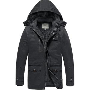 WenVen Men’s Winter Thicken Cotton Parka Jacket Warm Coat with Removable Hood(Grey)