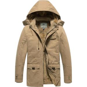 WenVen Men’s Winter Thicken Cotton Parka Jacket Warm Coat with Removable Hood(Khaki)