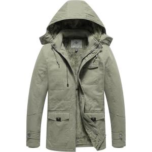 WenVen Men’s Winter Thicken Cotton Parka Jacket Warm Coat with Removable Hood(Light Olive)
