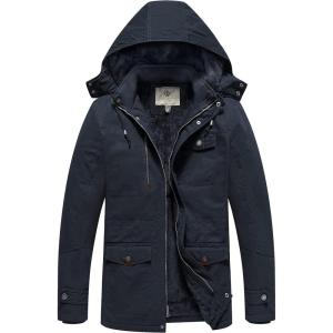WenVen Men’s Winter Thicken Cotton Parka Jacket Warm Coat with Removable Hood(Navy)