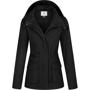 WenVen Women’s Anorak Military Jacket Lightweight Casual Cotton Coat with Hood(Black)